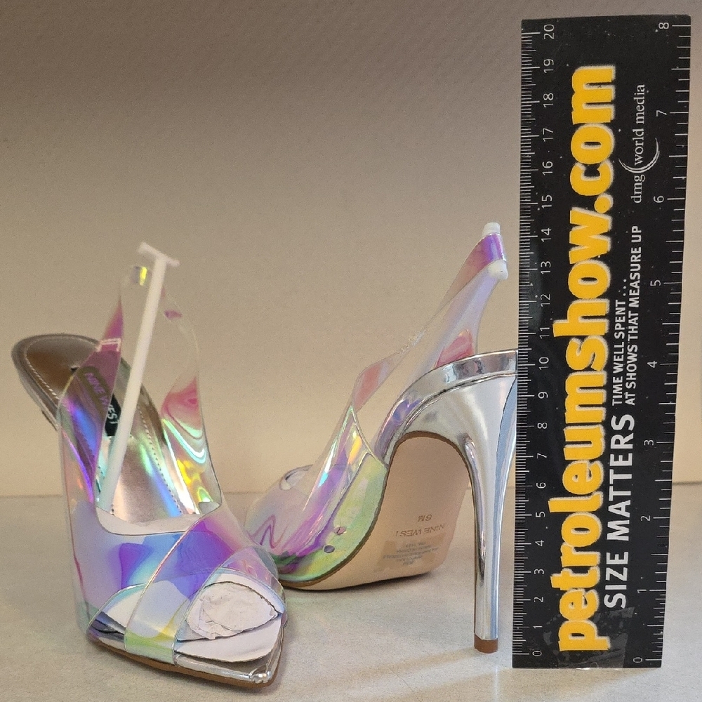 NEW NINE WEST Holographic Silver Size 6M Slingback Women's Heels